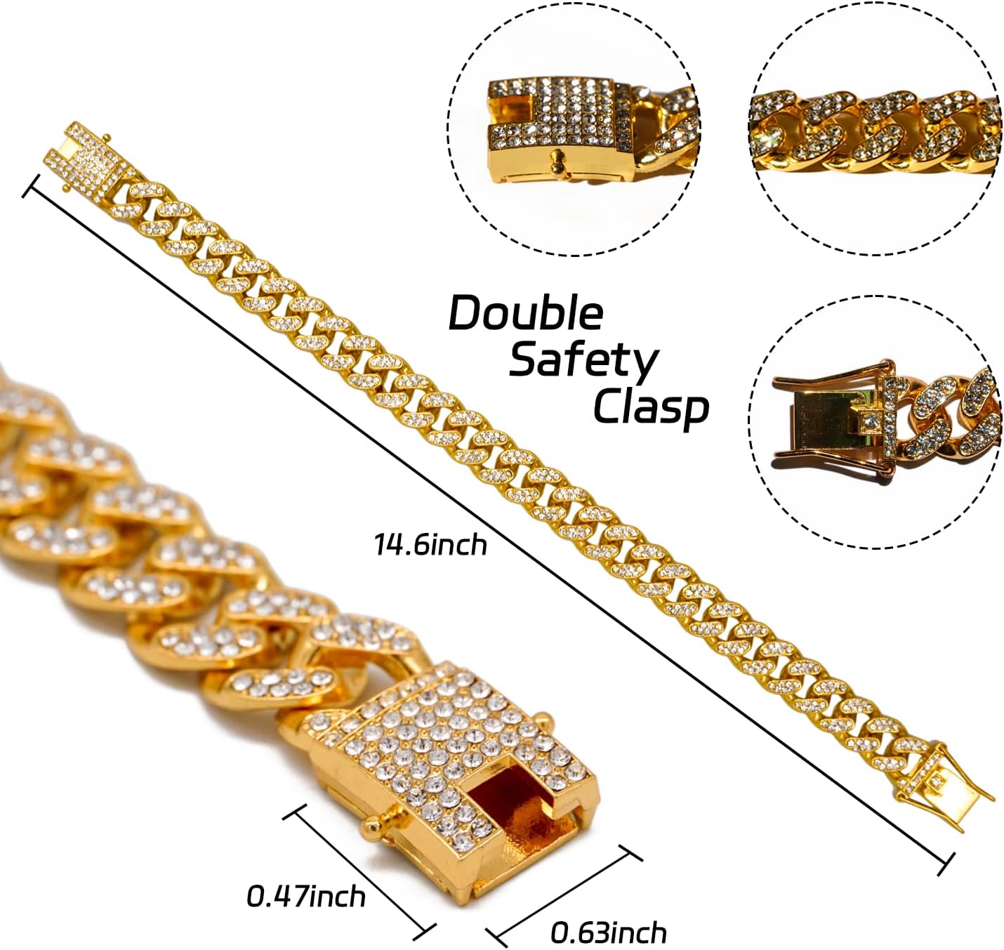 Dog Chain Diamond Collar Walking Metal Chain Necklace with Secure Buckle Pet Cuban Style Collar Jewelry Accessories for Small Medium Large Dog Cats