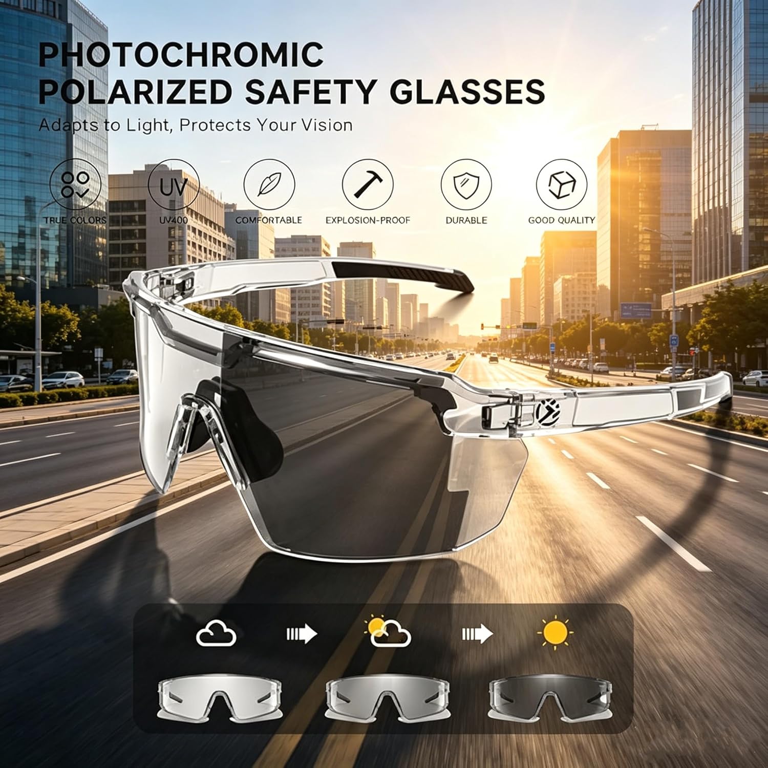 Photochromic Polarized Safety glasses,Sunglasses for Men & Women Oversized Vintage UV400 Y2K Aviator Eyewear Ideal for Fishing, Golf, Cycling, Driving, and Sports