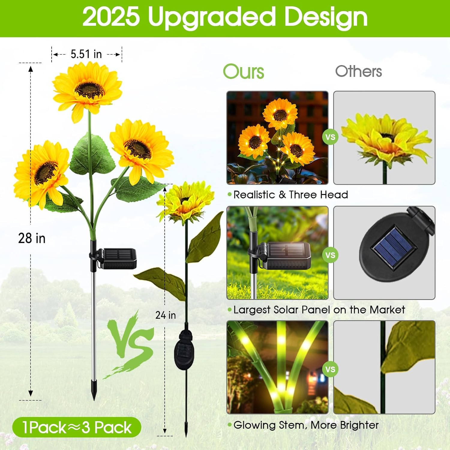 Solar Powered LED Sunflower Garden Lights Set of 2/4/6 Pieces Realistic Nighttime Glow for Yard Lawn Patio Porch Waterproof IP65 Energy Efficient Outdoor Lighting Durable Plastic Flowers All Weather Protection