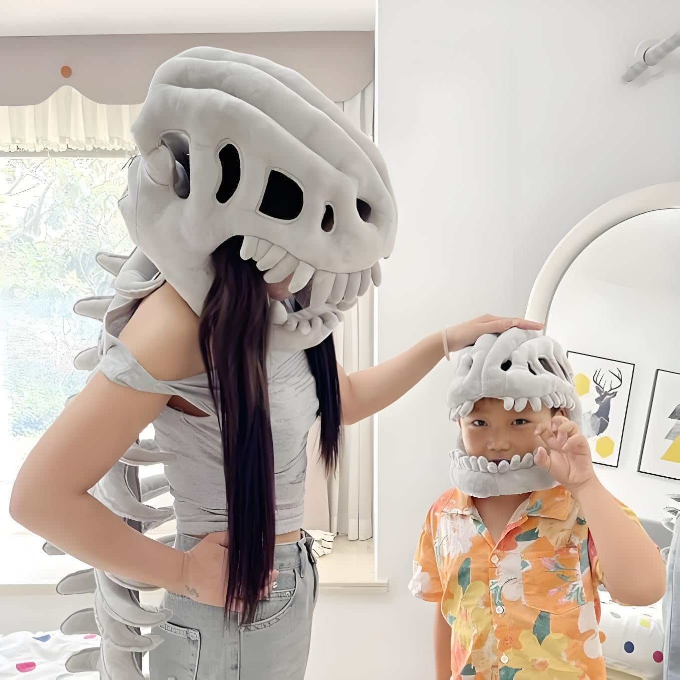 Dinosaur Skeleton Headgear Pillow, 4 Color Options Available, Unisex Cushion, Perfect for Party Cosplay and Sofa Lounging