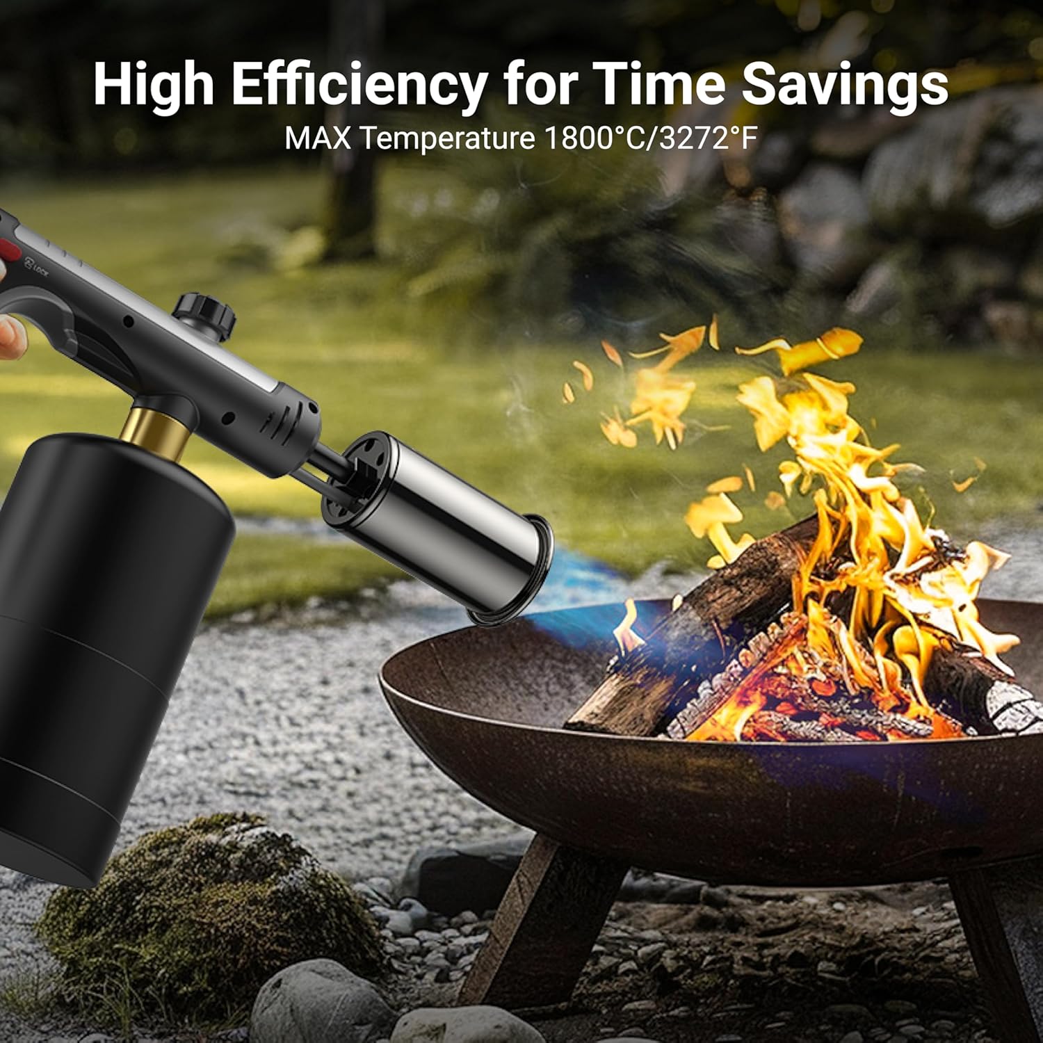 Propane Torch with One-Touch Max Fire, Cooking Blow Torch Gun with a Safety Lock, Charcoal Lighter, Flame Thrower, Kitchen Food Torch Head for Grill, Sous Vide, BBQ (Tank Not Included)