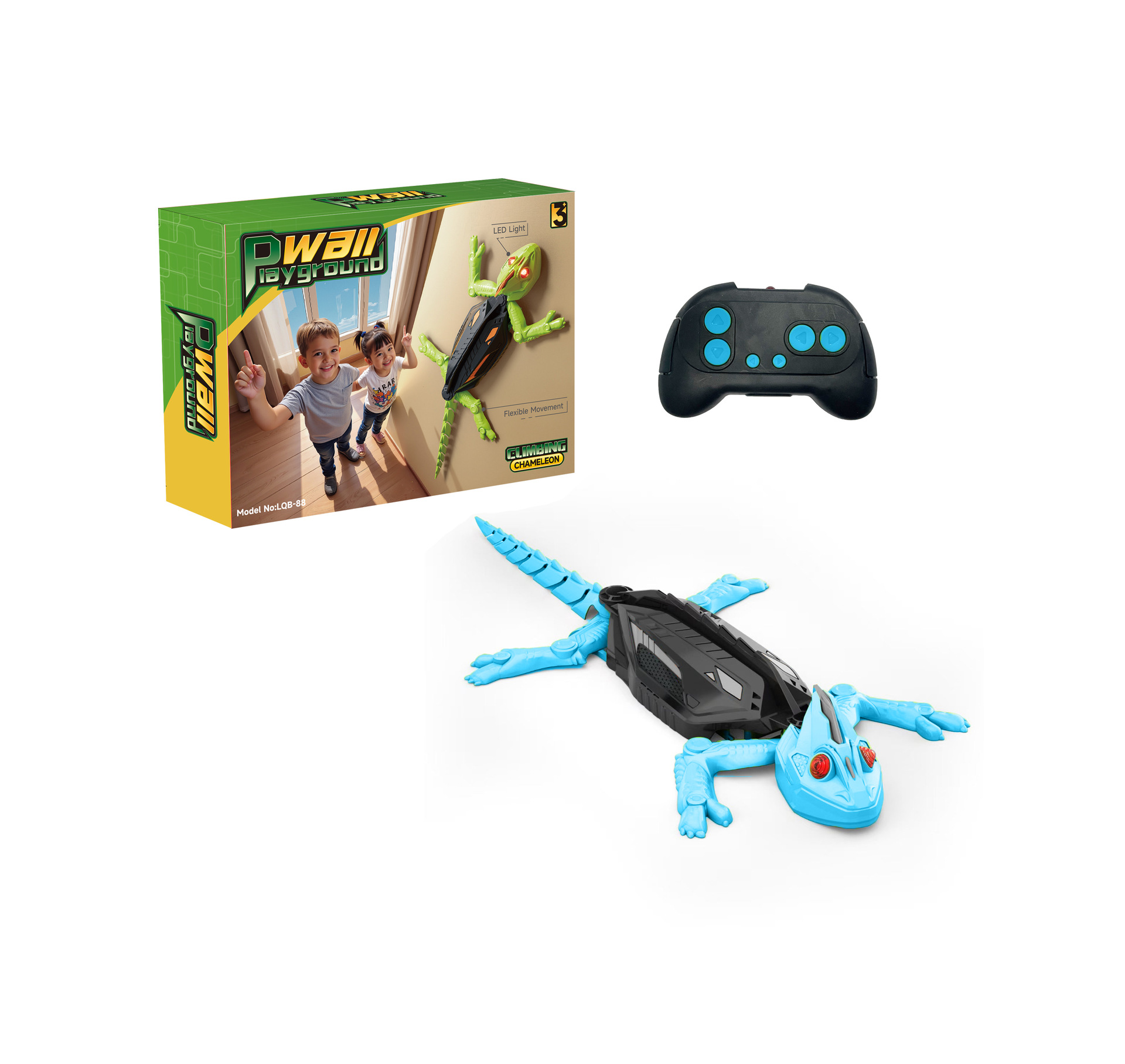 Wall Crawler Gecko, Remote Control Toy, Electric Lizard Toy with LED Glowing Eyes, 360° Spin