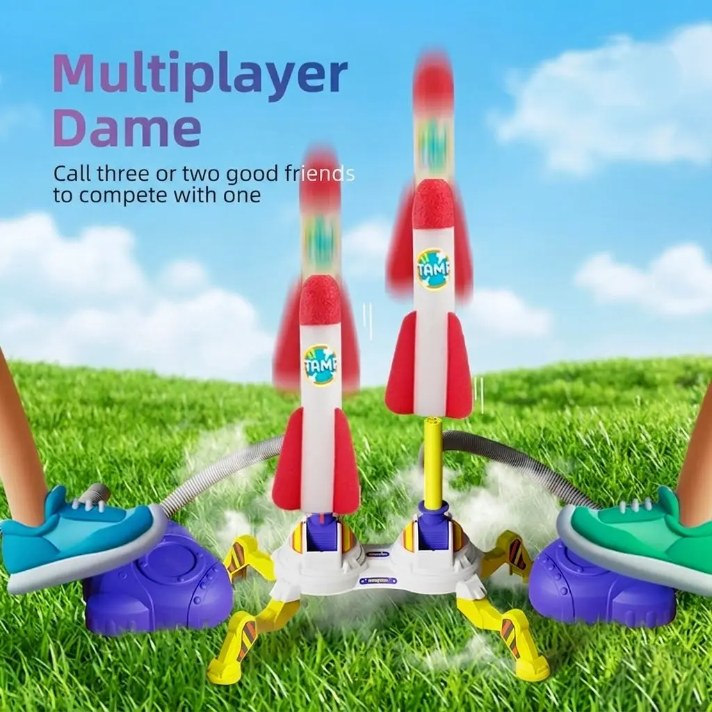 Rocket Launcher Toy Set - Light-Up Glow Foam Rockets, Adjustable Launch Stand with Durable Base for Stomping, 200 ft Launch Range, Playful Flying Toys, Outdoor Family Fun Holiday Gift Idea