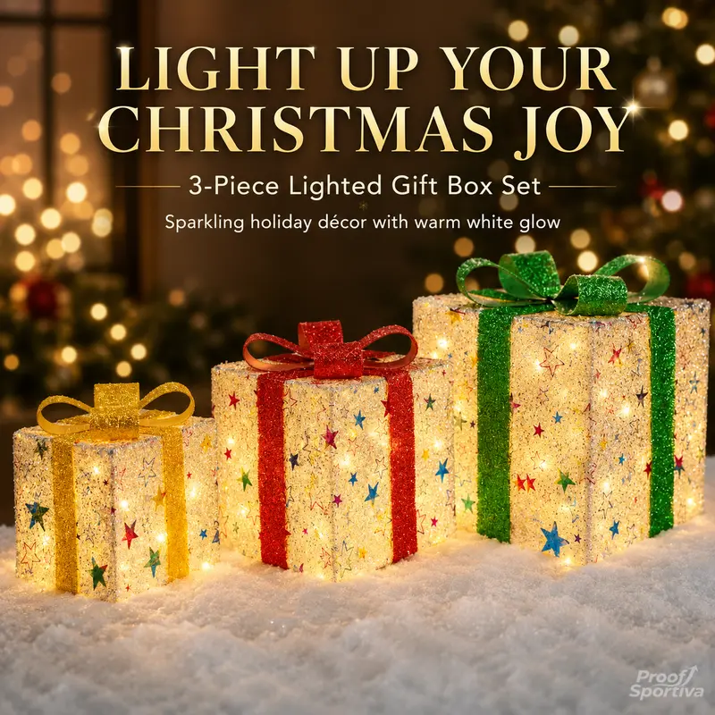 3pc Magical Plastic Christmas Ornaments Set with Gift Box - 8 Modes, Remote Control, Warm Light LED Lights, Ribbon Accents, DIY Assembly, AA Battery Powered (Battery Not Included) for Indoor/Outdoor Camping Hiking Use