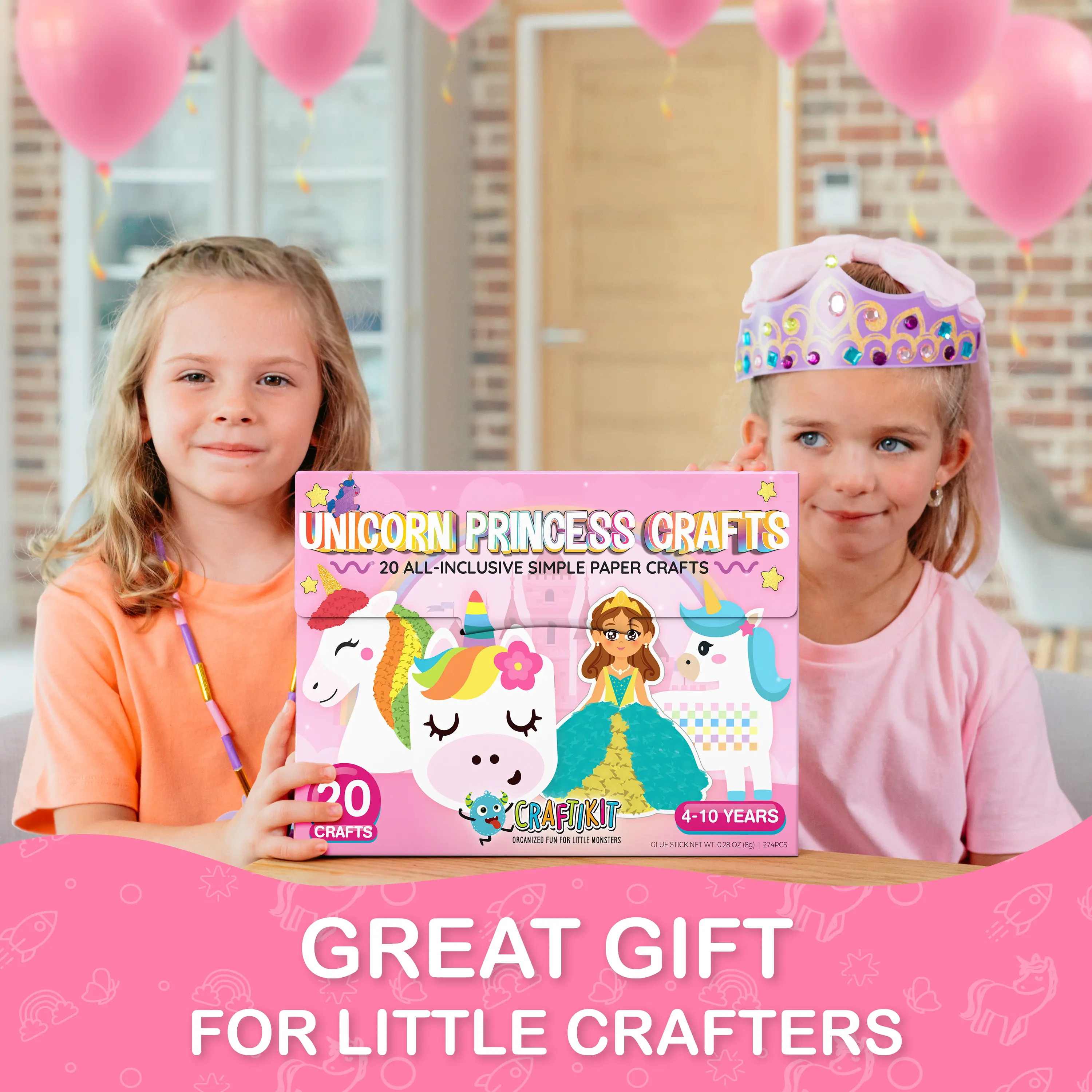 20 Crafts in a Box - 20 Simple Paper Crafts for Kids Ages 3-8 - Arts and Crafts Kit with Envelopes Glue Stick Tape - Low Mess Easy to Complete Fun for Creativity & Fine Motor Skills