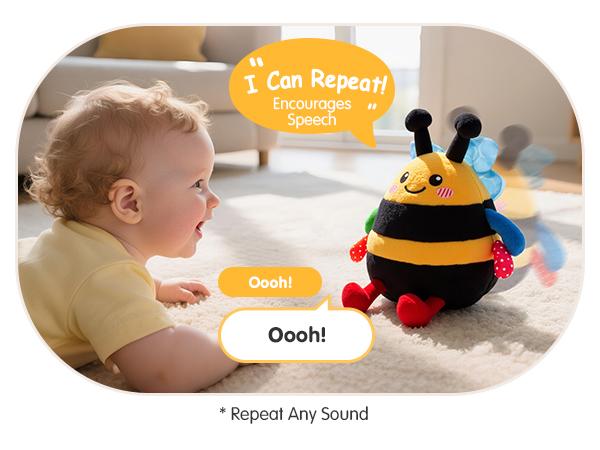 hahaland Baby Toy for 6-12 Months &ndash; Crawling Musical Dancing Bouncing Learning Bee Plush,Abeja que baila/Abeja que canta/ Interactive,48 Songs & Repeat what you say,Tummy Time Toy infant toy for Birthday 0-3 Months/6-12 Months,Cute Gifts Play