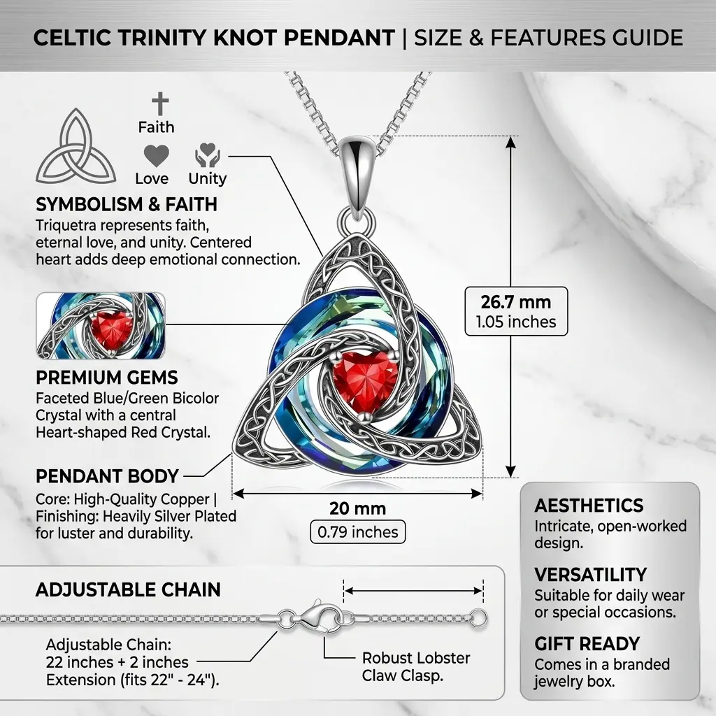 Women's Birthstone Celtic Knot Necklace - Silver-Plated Copper Triquetra Crystal Pendant, Adjustable Chain, Irish-Scottish Faith Love Unity Jewelry Gift for Mom (Birthday)
