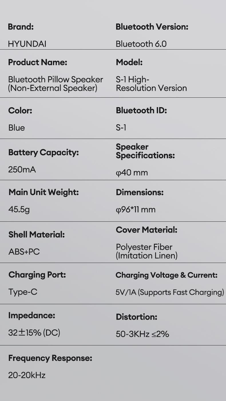 HYUNDAI S1 Ultra-Thin Bluetooth Pillow Speaker with Bluetooth 6.0, 3D White Noise, Soft Immersive Sound Field, Pillow CD Player for Bedtime Music & Audiobooks, Headphone-Free Sleep Speaker, Compatible with Android & iOS