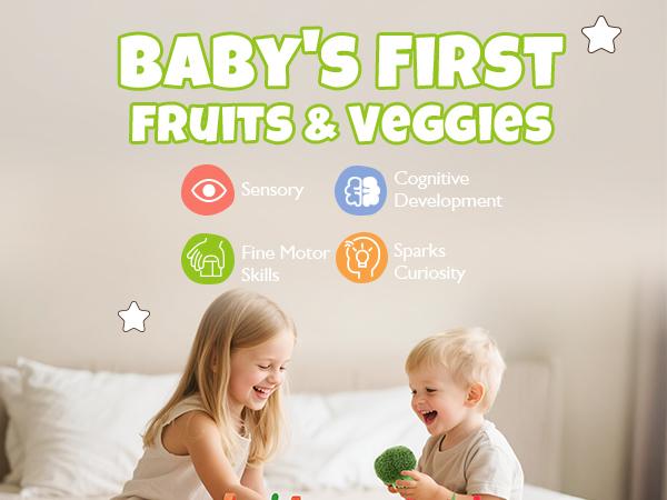 Hahaland 16Pcs My First Fruit Vegetable Color Sorting Play Food-Crinkle,Rattle,preschool Toy,Baby Toys 6-12 Months Montessori learning Toys for 1 Year Old Boy Girl Gifts,Mothersdaygift/Newborngift,summervibes