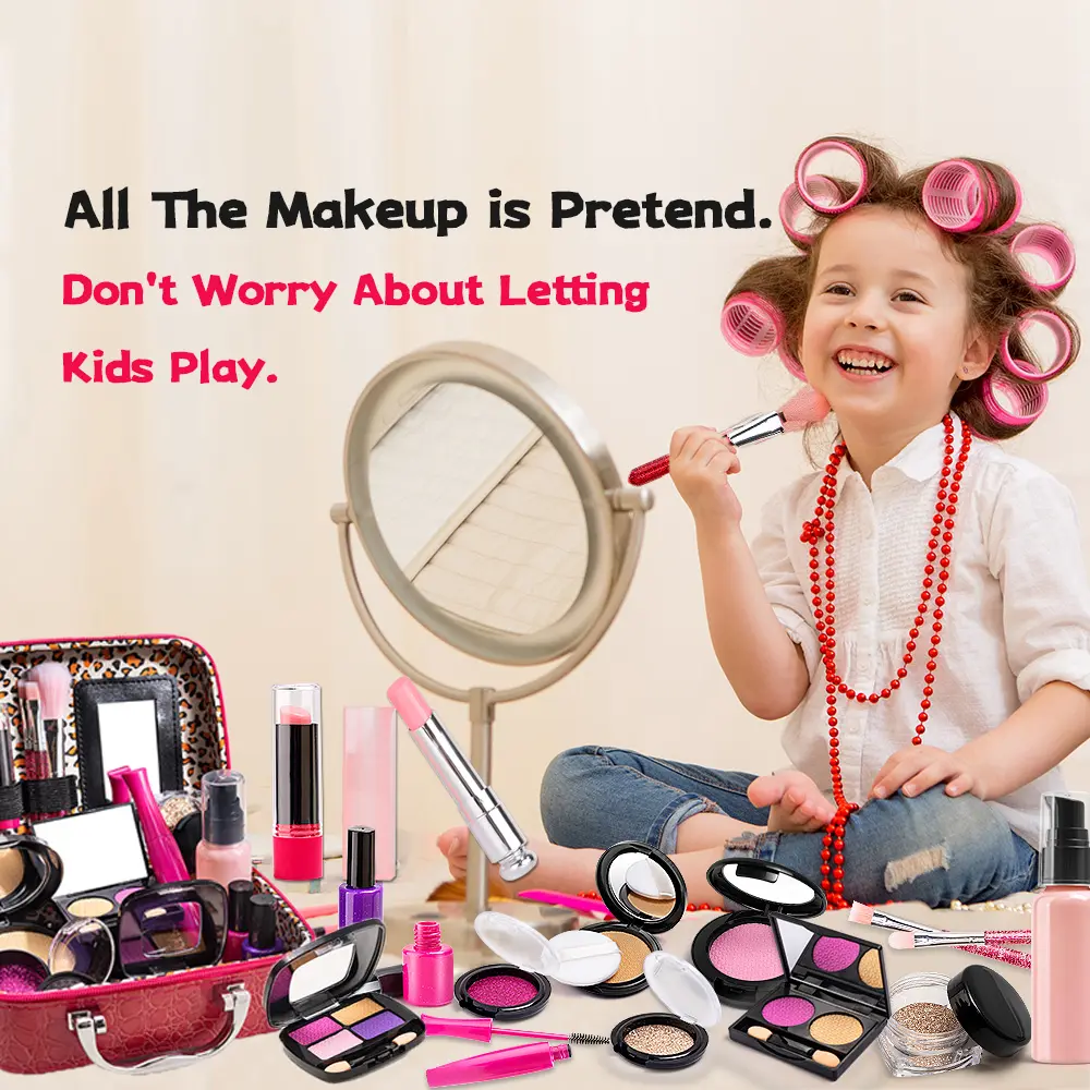Simulated Makeup Kit for Girls, Play Makeup Set for Kids - Includes Cosmetic Bag for Birthdays and Christmas, Imaginary Makeup Fun for Toddlers and Little Girls Ages 3+
