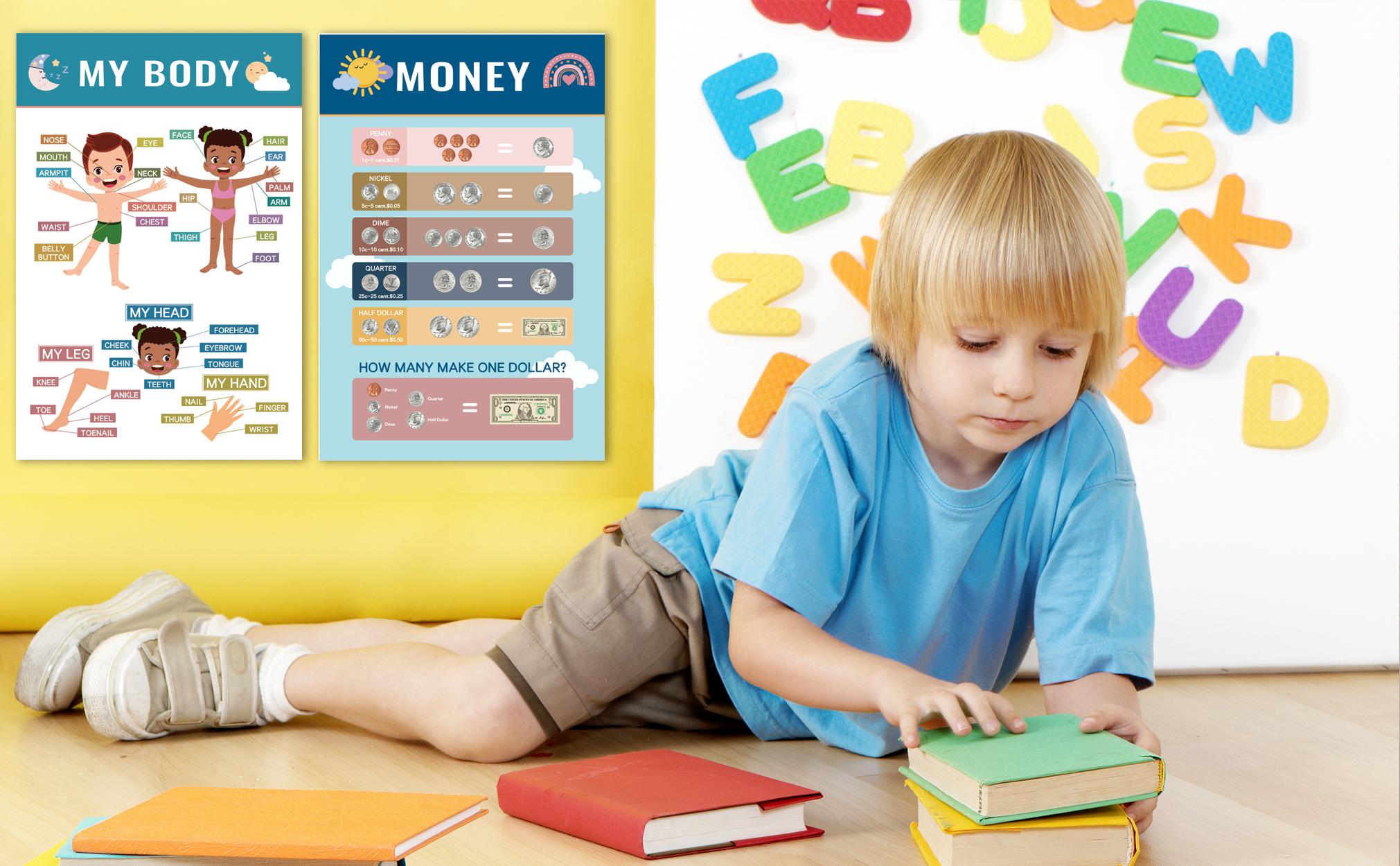 16 Boho Colorful Educational Posters for Toddlers Ages 1-5, Kindergarten Charts with Post Ideas, Aesthetic Wall Decor, School Supplies, Kids Learning Materials, Toddler Gifts, Office Stationery