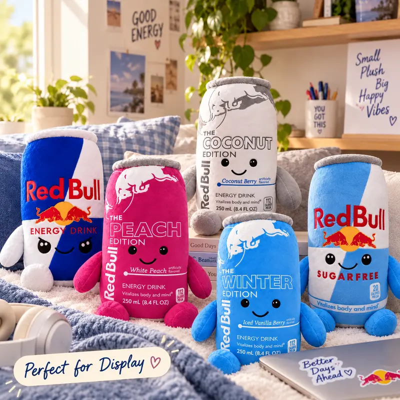 Energy Drink Can Plush Toy  5 Styles Available, 8.7 in Cute Soft Stuffed Doll, Sold Individually, Desk & Room Decor