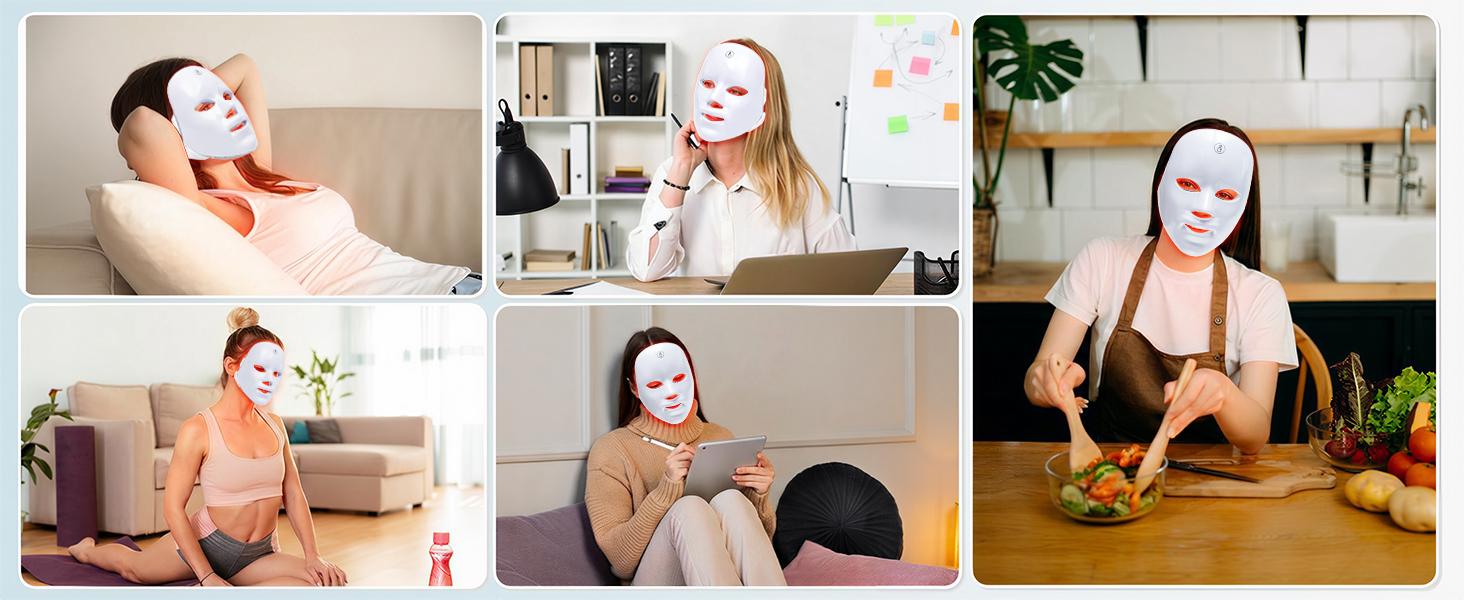 SHMHE Red light therapy mask, 7 color LED photorejuvenation mask, daily care photorejuvenation, wireless charging, ideal gift for women, autumn and winter skin care facial care gift