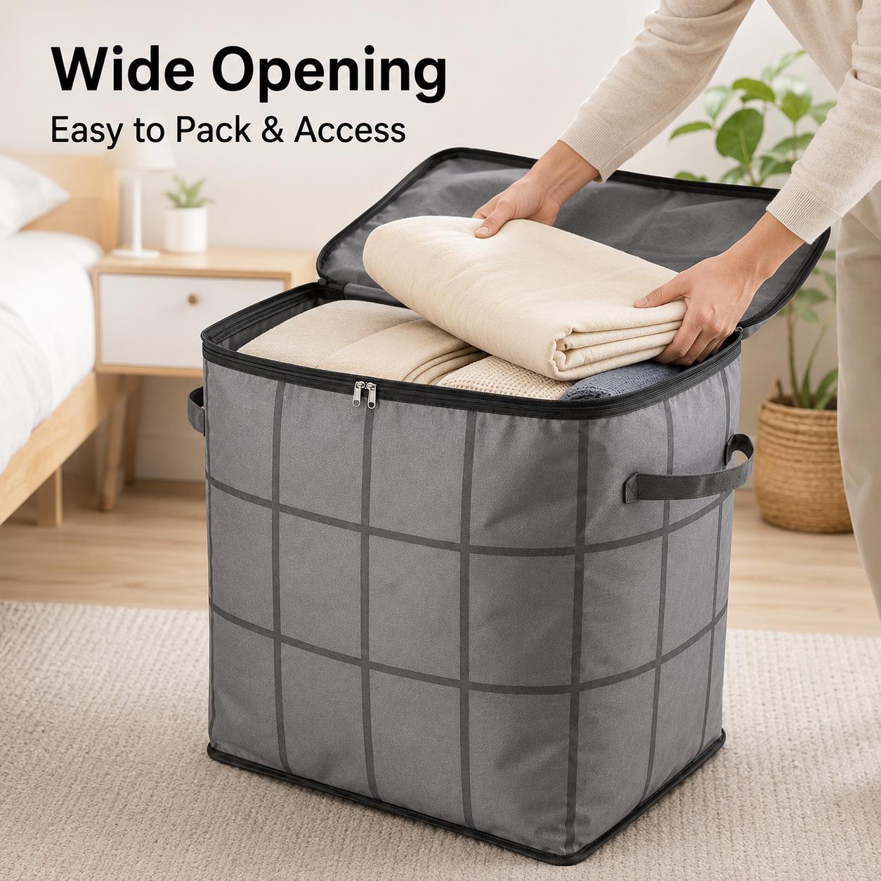 Spacious Moving Storage Bin, Zippered Organizer for Quilts, Bedding & Sweaters, Large Capacity Fabric Bag for Moving Day, Closet & Bedroom Use