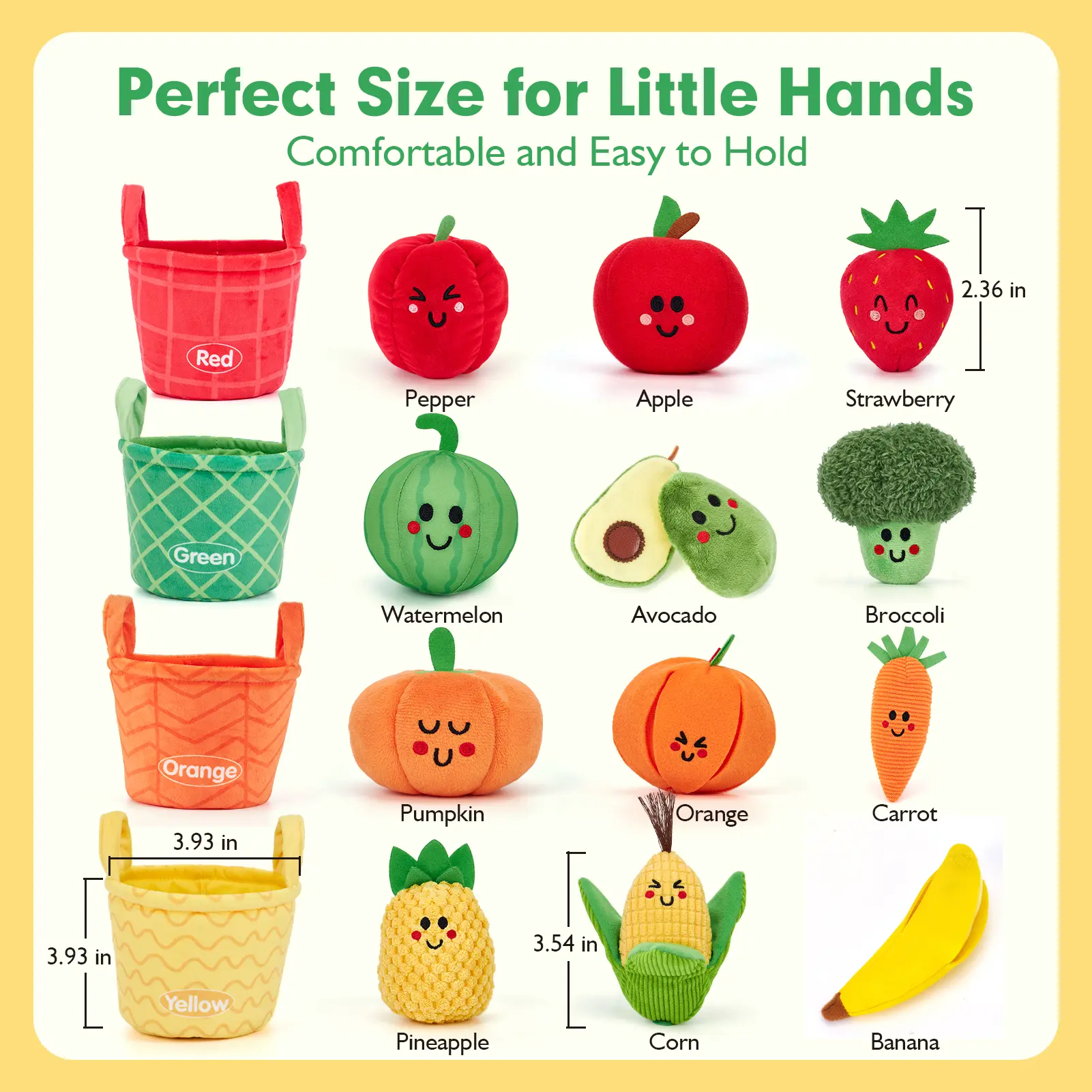16Pcs My First Fruit Vegetable Color Sorting Play Food-Crinkle,Rattle,preschool Toy,Baby Toys 6-12 Months Montessori learning Toys for 1 Year Old Boy Girl Gifts,Mothersdaygift/Newborngift,summervibes