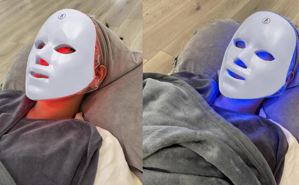SHMHE Red light therapy mask, 7 color LED photorejuvenation mask, daily care photorejuvenation, wireless charging, ideal gift for women, autumn and winter skin care facial care gift