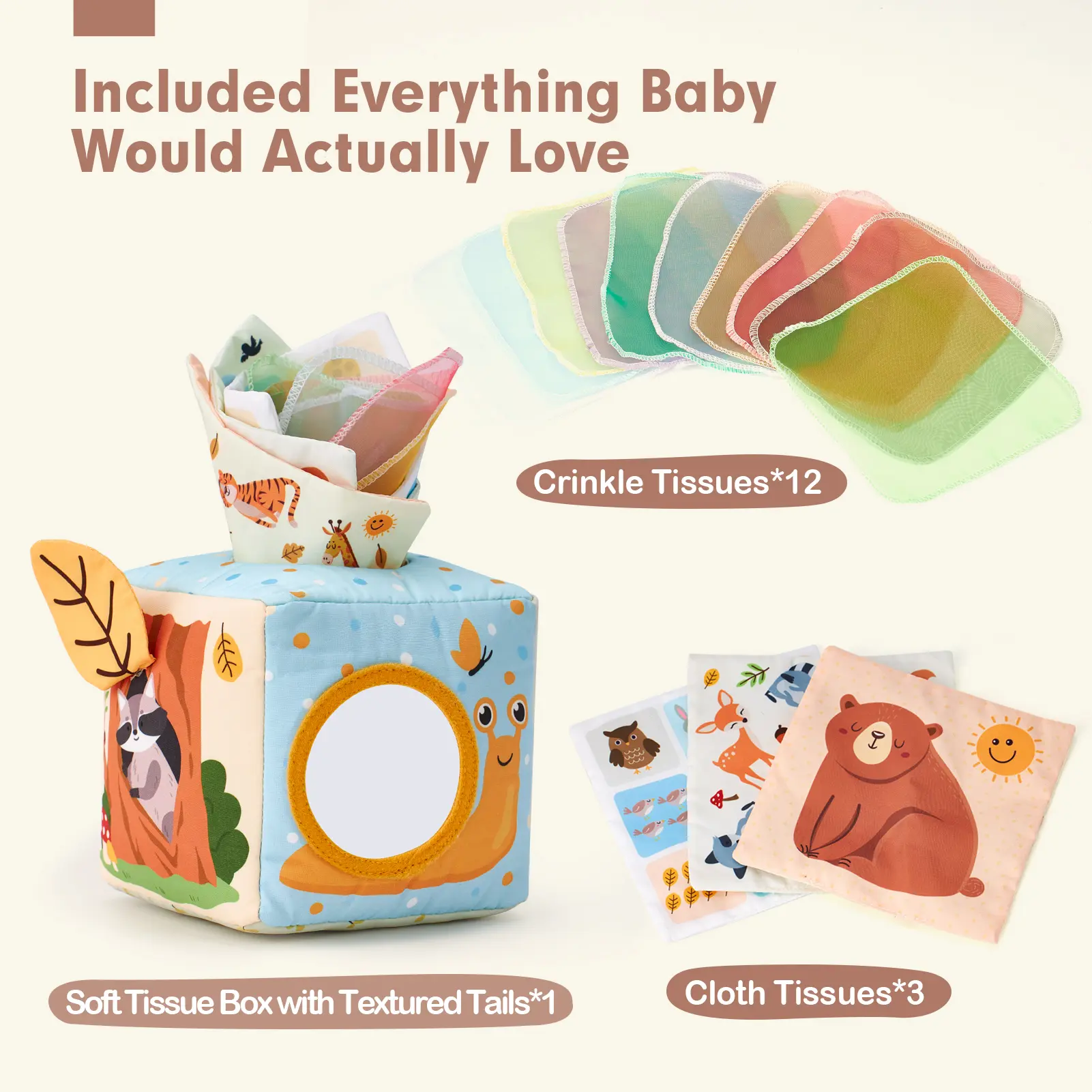 Baby Tissue Box Toy-Stuffers 6-18 Months Old Sensory Pulling Play Scarf Toy Montessori Toys Must Haves Valentines Day Baby Gifts Easter Basket Stuffers Creative Magnetic Blocks Math Learning Blocks