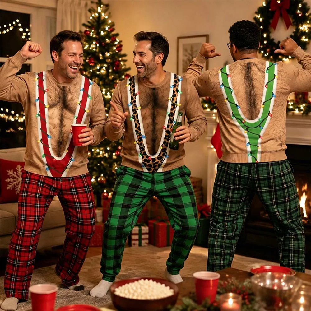 Soft, playful plaid knit loungewear sweatshirt—a fun, novelty Christmas gift.
