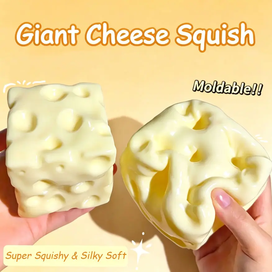 Squishy Cheese Block - Yellow, moldable fidget Toy with Squeeze Feature, Ideal for Play and Relaxation Giant Cheese Squishy Moldable Non-Rebound & Slow Rebound Fidget Toy| Viral ASMR Stress Ball Glutinous
