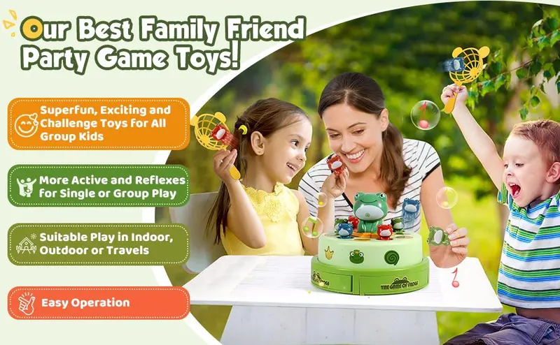 Unisex Kids' Frog Animal Bounce & Catch Board Game Toy - Musical Spinning Launcher, 2 Play Modes (Round Spin, Launch Board), Sticker, 3-4 Years+, 7 &times; 2.75 &times; 5.5 In Cool Gift (Game Night, Birthday)