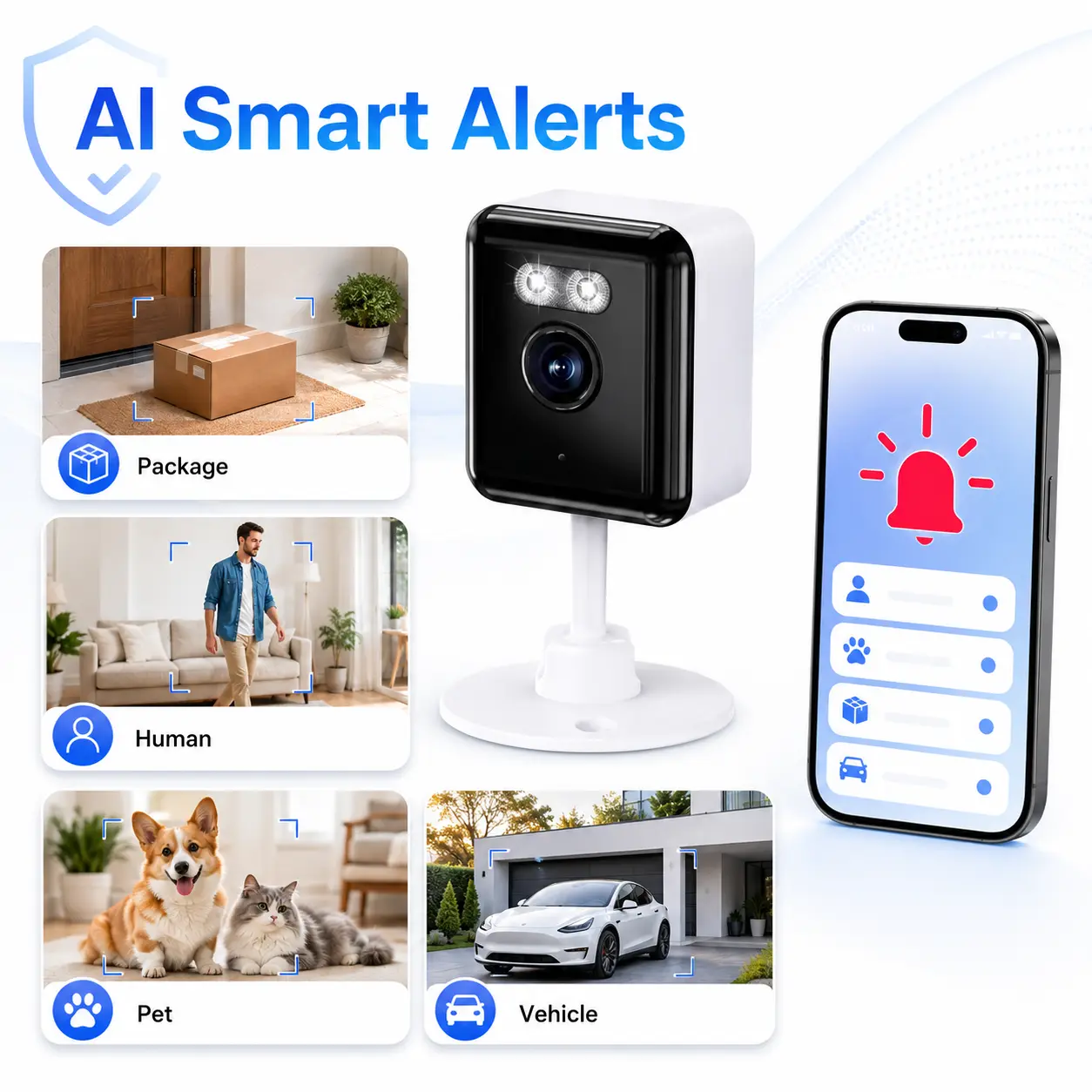 Indoor Pet Camera, 1080P HD WiFi Security Camera for Dogs Cats Baby Monitor, Full-Color Night Vision, Motion Detection Alerts, Two-Way Audio, App Control Home Camera
