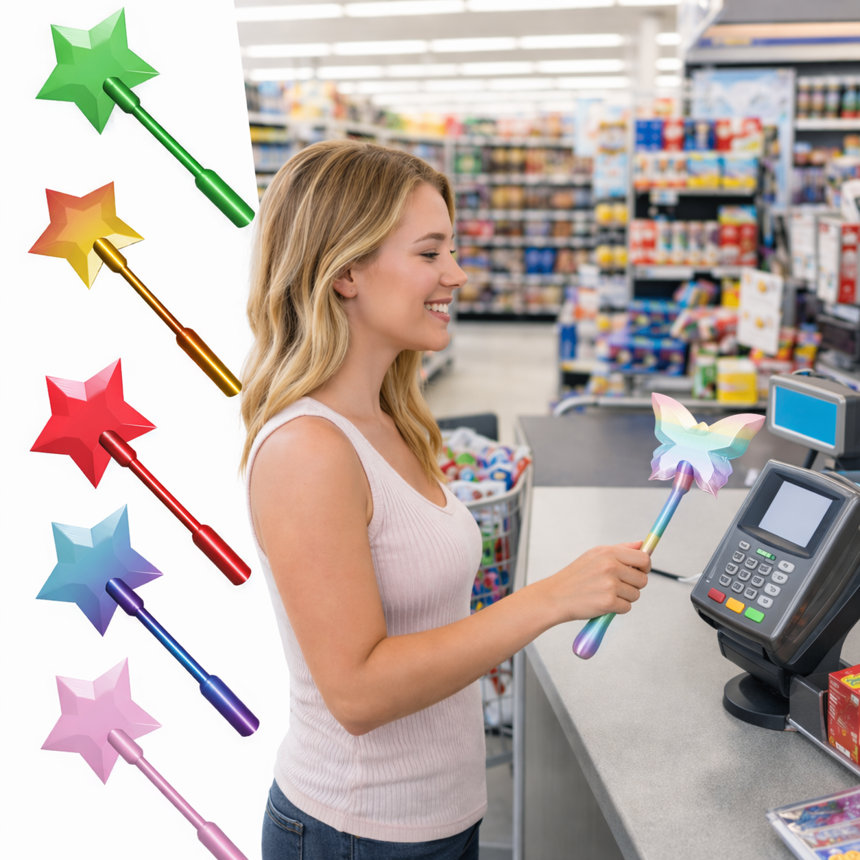 Decorative Tap-to-Pay Wand with Interchangeable Charm Top