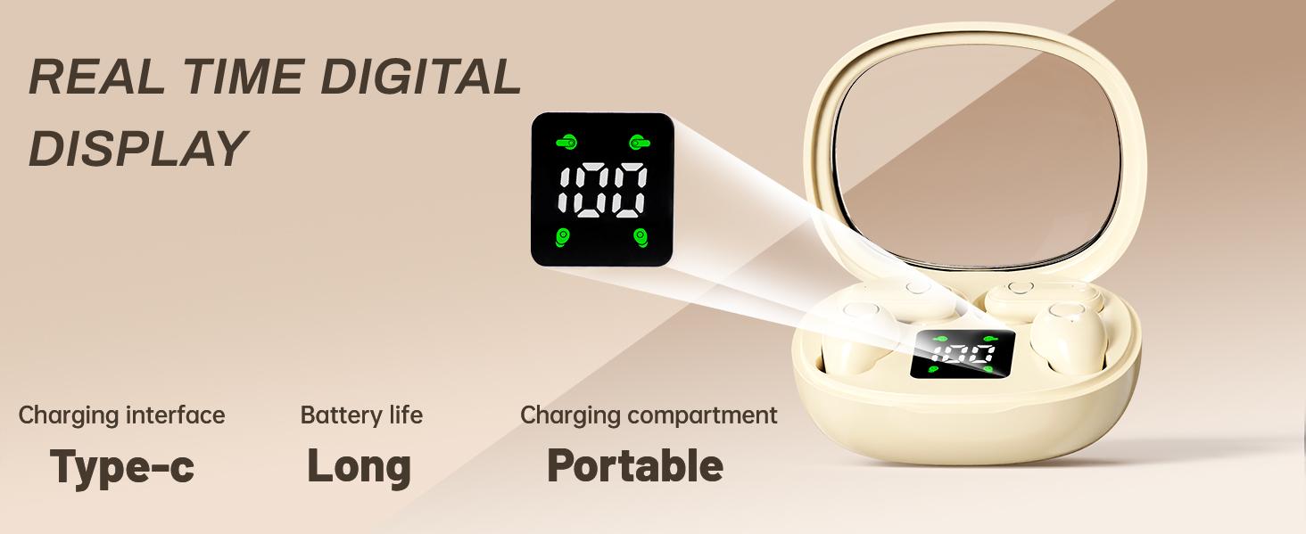 MSHUKCOE Wireless Headphones In-ear Design Noise Cancelling True Wireless Earbuds with Digital Display Bluetooth 5.4 Gaming Headset for Running Exercising Lightweight Fitness Earphones summerwins
