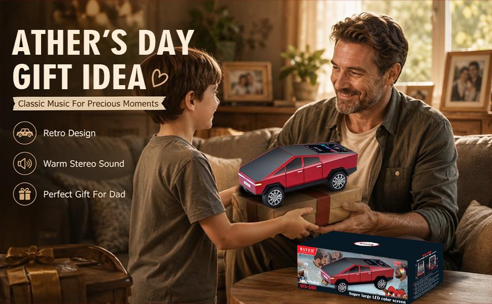 WSTER WS-580 Pickup Truck Model Bluetooth Speaker Cybertruck Style Rechargeable Portable Audio with USB TF AUX FM TWS Stereo Sound Great for Indoor Outdoor Parties Perfect Birthday and Father's Day Gift Connection Wireless&nbsp;Speaker