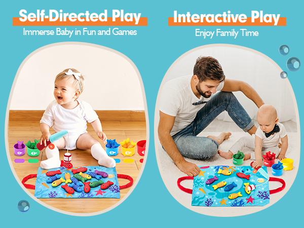 hahaland Toddler Fishing Set-10 in 1 Cloth Fishing Game Toddler Toys with Stacking Cups - Number Counting, Color Sorting Learning,Montessori-Inspired Fishing Game with 22 Pcs for 1 Year Old Boys Girls,Newborn/toddler Birthday Gift,Stackable Fish Buckets
