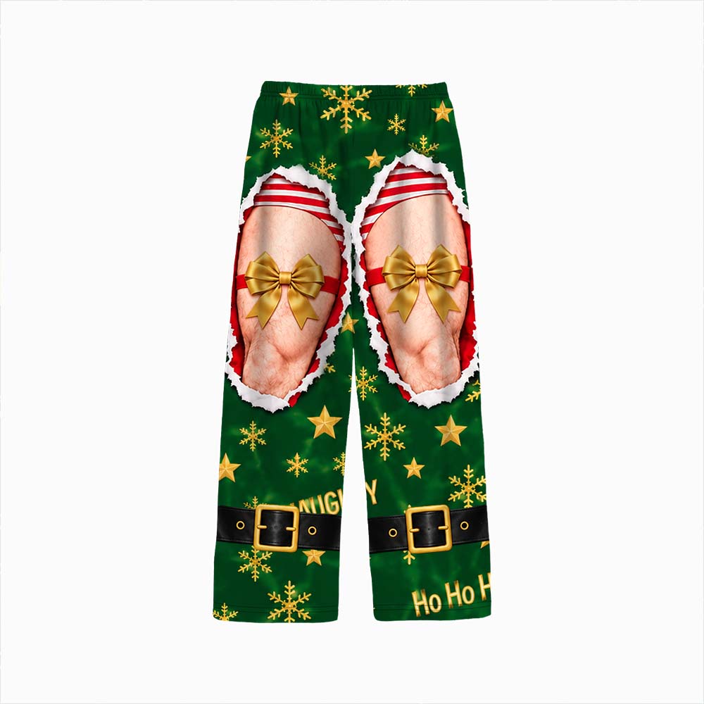Stretch Jersey Text Print Style Pajama Pants, Holiday Gag Gift
