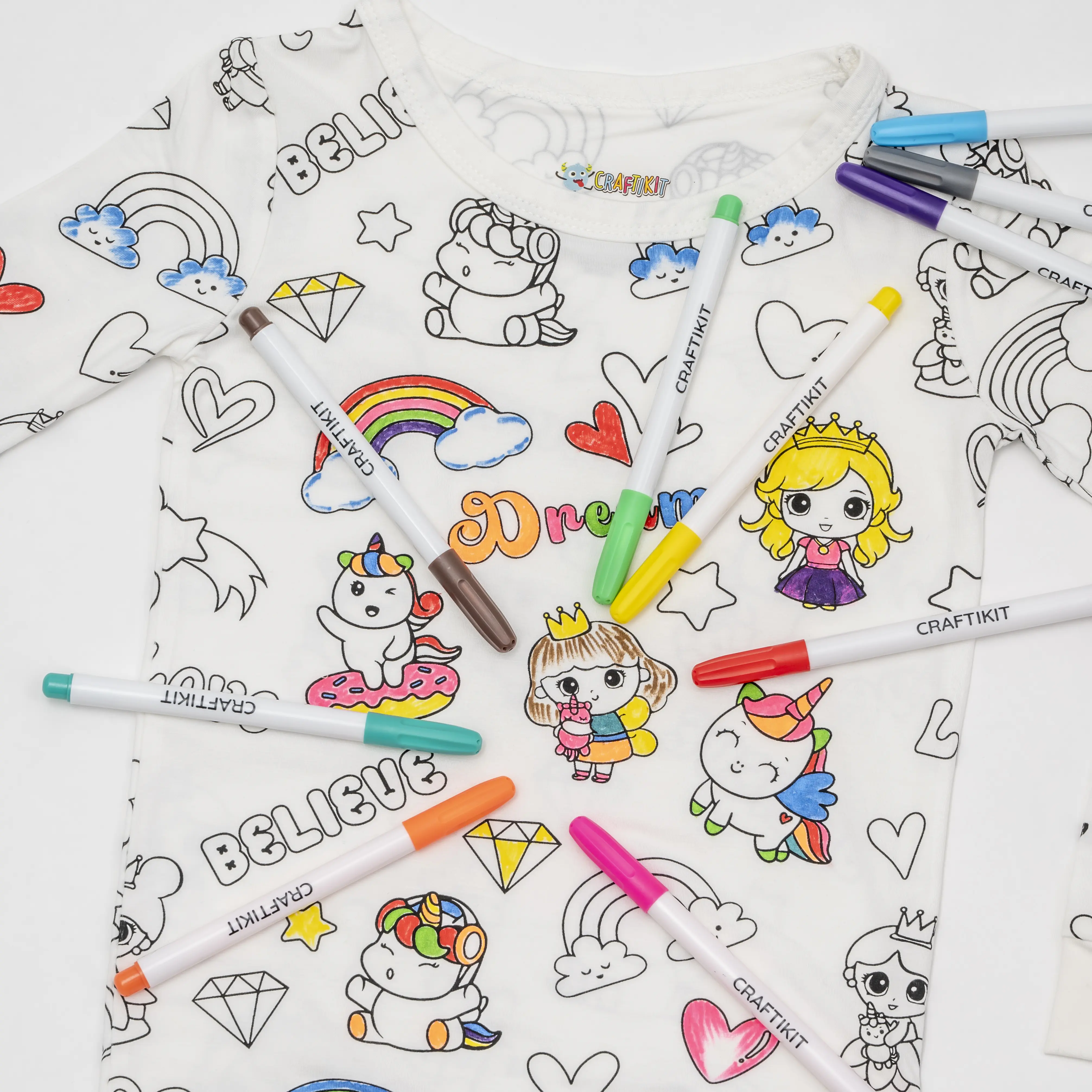 Kids' Bamboo Coloring Pajama Set - Child-Sized Pajama Sets, Toddler Sleepwear with 12 Markers for DIY Gift