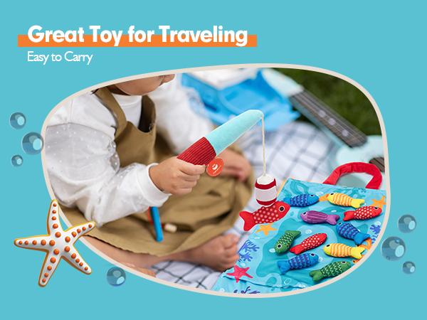 hahaland Toddler Fishing Set-10 in 1 Cloth Fishing Game Toddler Toys with Stacking Cups - Number Counting, Color Sorting Learning,Montessori-Inspired Fishing Game with 22 Pcs for 1 Year Old Boys Girls,Newborn/toddler Birthday Gift,Stackable Fish Buckets