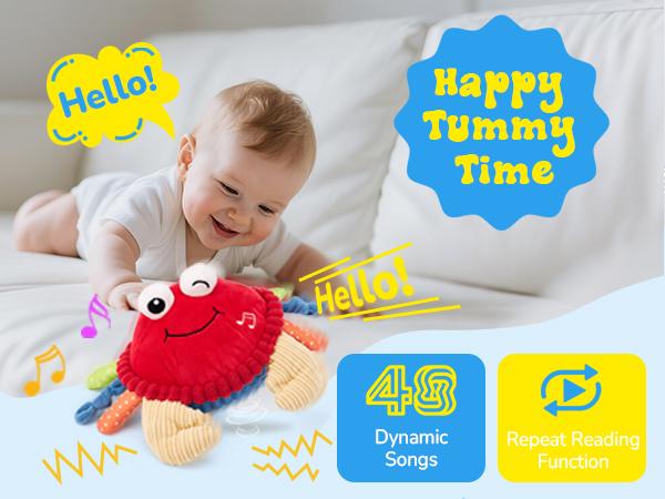 Hahaland Musical Crab Plush Toy - 48 Songs & Repeat What You Say - Crawling Musical Dancing Walking Bouncing Moving Bouncing Talking Learning Crab-Sensory Toddler Toys for Birthday Tummy Time Toy 0-3 Months/6-12 Months,Mothersdaygift/newborngift