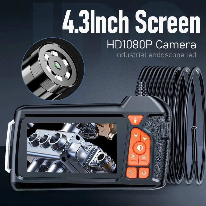Industrial Endoscope Borescope Camera with Light, 4.3 Inch Screen HD Digital Snake Camera, Waterproof Sewer Inspection Camera with 6 LED Lights, Semi-Rigid Cable, Measuring Gauges, Diagnostic Tool, Men Gifts