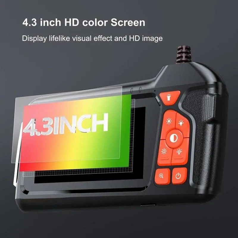 Industrial Endoscope Borescope Camera with Light, 4.3 Inch Screen HD Digital Snake Camera, Waterproof Sewer Inspection Camera with 6 LED Lights, Semi-Rigid Cable, Measuring Gauges, Diagnostic Tool, Men Gifts