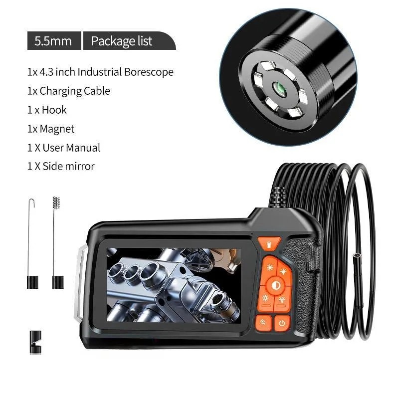 Industrial Endoscope Borescope Camera with Light, 4.3 Inch Screen HD Digital Snake Camera, Waterproof Sewer Inspection Camera with 6 LED Lights, Semi-Rigid Cable, Measuring Gauges, Diagnostic Tool, Men Gifts