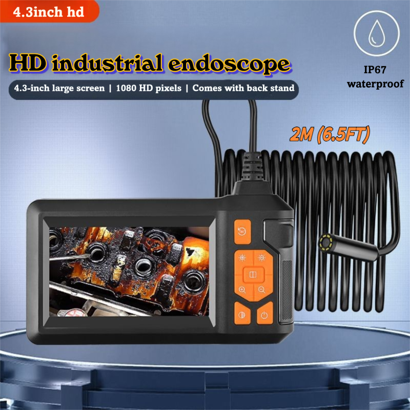 Industrial Endoscope Borescope Camera with Light, 4.3 Inch Screen HD Digital Snake Camera, Waterproof Sewer Inspection Camera with 6 LED Lights, Semi-Rigid Cable, Measuring Gauges, Diagnostic Tool, Men Gifts