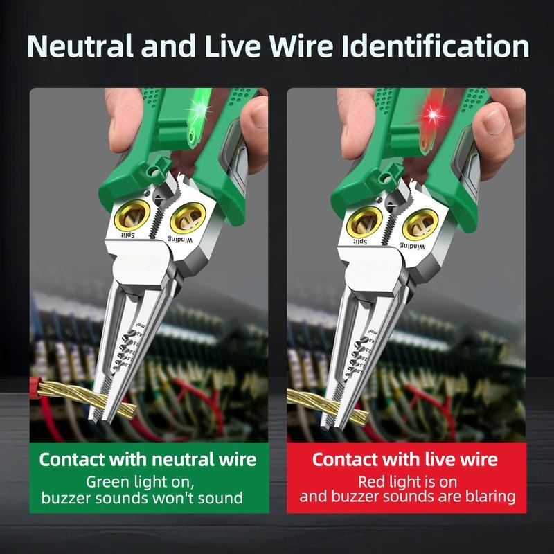 8 in 1 Wire Stripper Twister for Cutting and Pulling Wires, Voltage Tester Pliers,Cable Scissors, 12V to 250V Live,Null,Hot Wire Judgment AC DC, Audible and Flashing LED Alarms