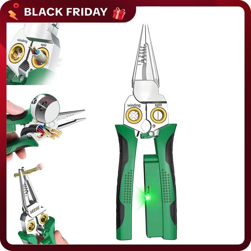 8 in 1 Wire Stripper Twister for Cutting and Pulling Wires, Voltage Tester Pliers,Cable Scissors, 12V to 250V Live,Null,Hot Wire Judgment AC DC, Audible and Flashing LED Alarms