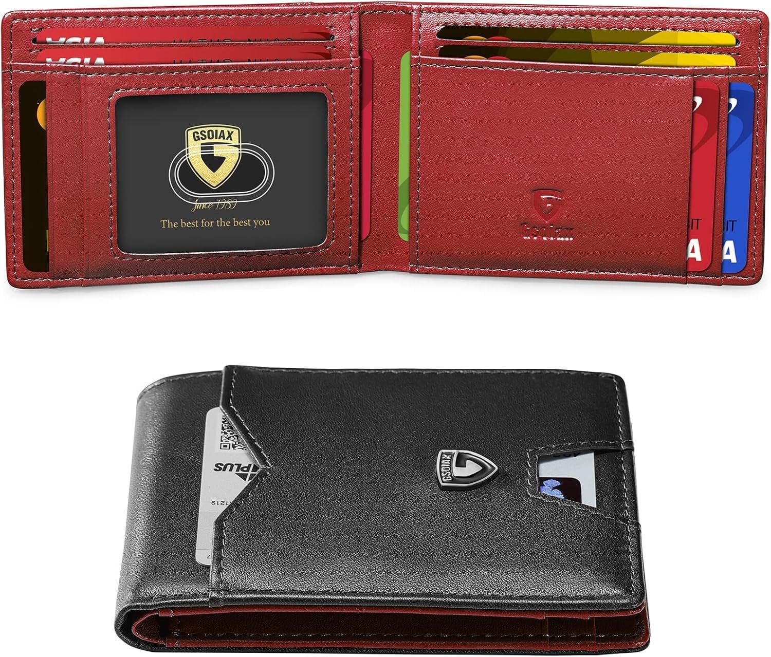 Men's Slim Leather RFID Blocking Wallet - Minimalist Carbon Fiber Bifold
