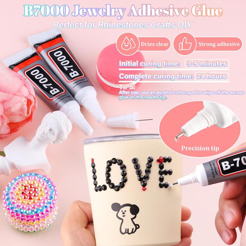VIBRANT GEMS 32000Pcs Resin Rhinestones with Tweezers for Crafting Mixed-Color 3mm Bedazzling Crystal with 3Pcs 10ml B7000 Jewelry Glue for DIY Crafts Clothing Tumblers Shoes Fabric Nail Art Colorful