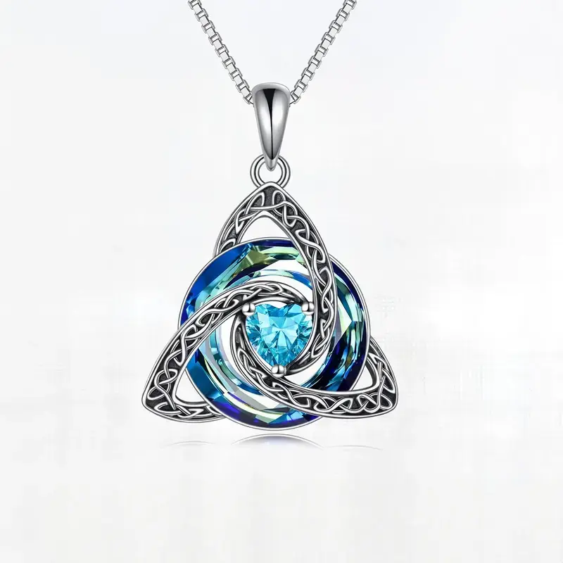Women's Birthstone Celtic Knot Necklace - Silver-Plated Copper Triquetra Crystal Pendant, Adjustable Chain, Irish-Scottish Faith Love Unity Jewelry Gift for Mom (Birthday)