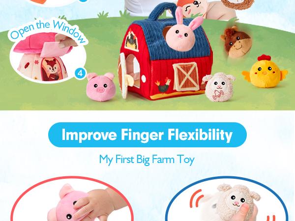 hahaland Surprise Barn with Stuffed Farm Animals/Bunny Mushroom:Rattle, Crinkle Paper, Mirror - Montessori Developmental toddler  Toys,Farm Plush Toys for Babies Travel Toy,For 0-3 Months/6-12  Months gift Playpen Nursery