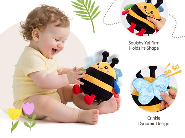 hahaland Baby Toy for 6-12 Months &ndash; Crawling Musical Dancing Bouncing Learning Bee Plush,Abeja que baila/Abeja que canta/ Interactive,48 Songs & Repeat what you say,Tummy Time Toy infant toy for Birthday 0-3 Months/6-12 Months,Cute Gifts Play