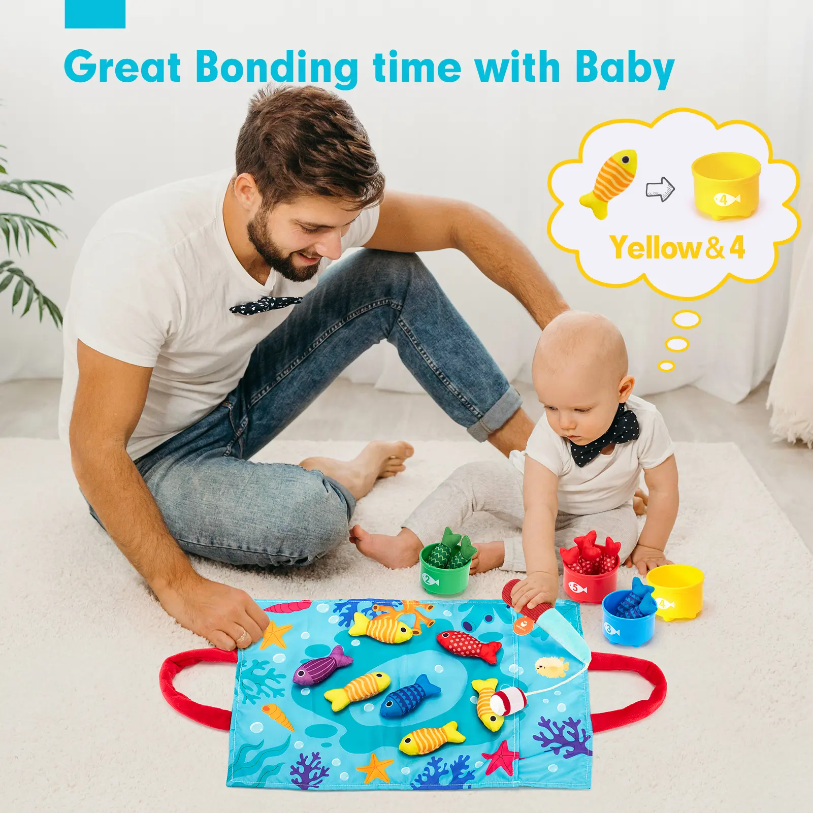 Oddler Fishing Set-10 in 1 Cloth Fishing Game Toddler Toys with Stacking Cups - Number Counting, Color Sorting Learning,Montessori-Inspired Fishing Game with 22 Pcs for 1 Year Old Boys Girls,Newborn/toddler Birthday Gift,Stackable Fish Buckets