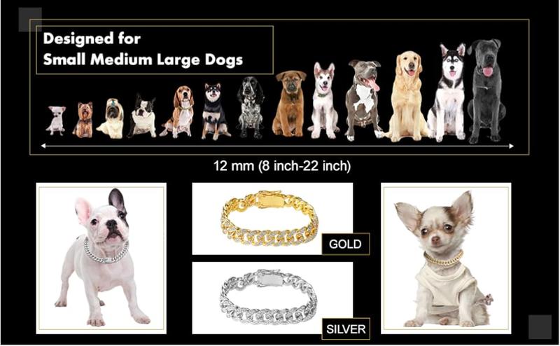 Dog Chain Diamond Collar Walking Metal Chain Necklace with Secure Buckle Pet Cuban Style Collar Jewelry Accessories for Small Medium Large Dog Cats