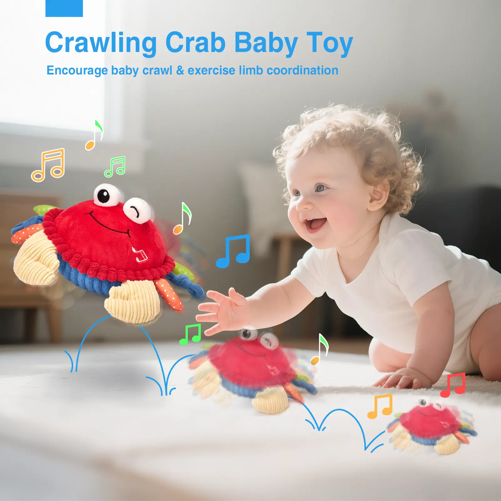 Musical Crab Plush Toy - 48 Songs & Repeat What You Say - Crawling Musical Dancing Walking Bouncing Moving Bouncing Talking Learning Crab-Sensory Toddler Toys for Birthday Tummy Time Toy 0-3 Months/6-12 Months,Mothersdaygift/newborngift