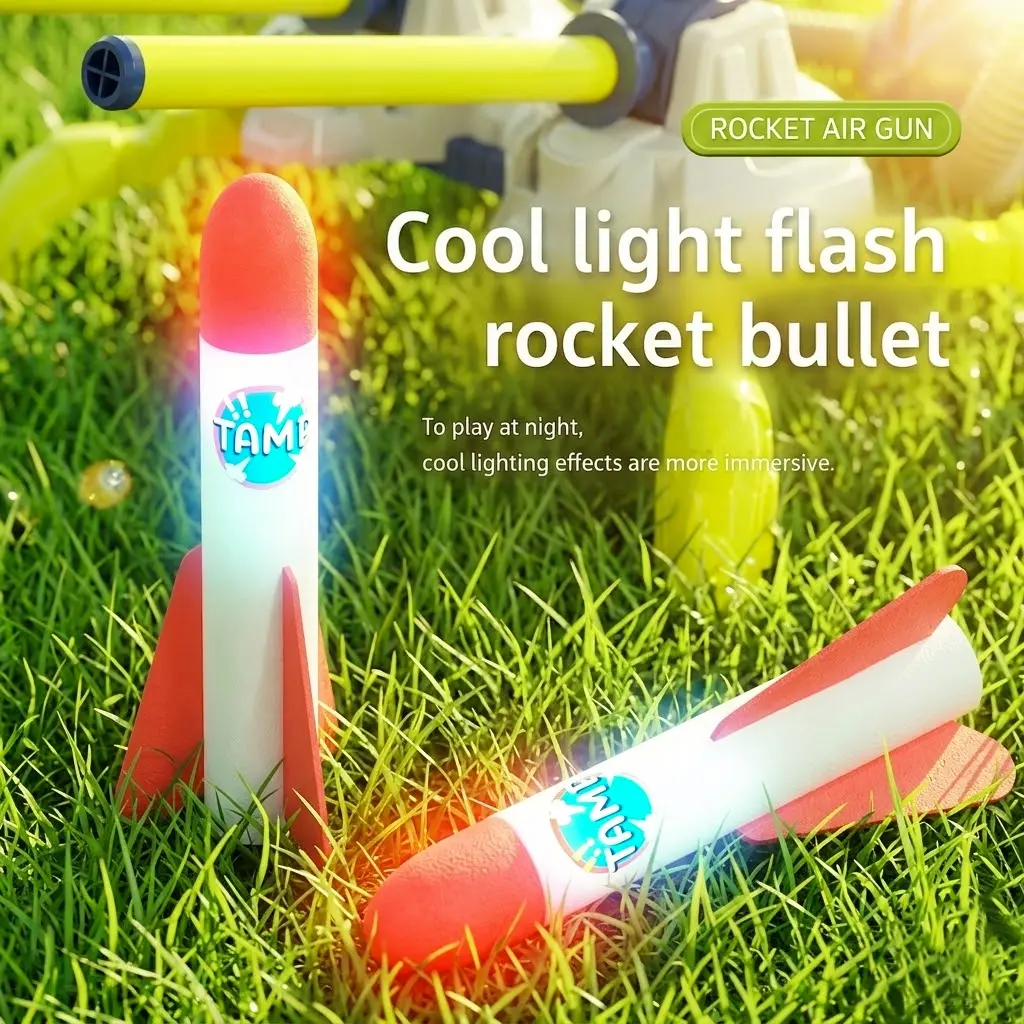 Rocket Launcher Toy Set - Light-Up Glow Foam Rockets, Adjustable Launch Stand with Durable Base for Stomping, 200 ft Launch Range, Playful Flying Toys, Outdoor Family Fun Holiday Gift Idea