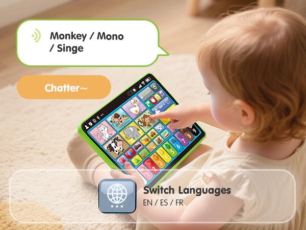 hahaland 5-Language Learning Tablet for Toddlers 1-3 &ndash; New Version Educational Toy with Sounds & Speech Therapy &ndash; Early Development Easter Gifts for Boys, Girls, Baby, Toddler, Ages 1 2 3