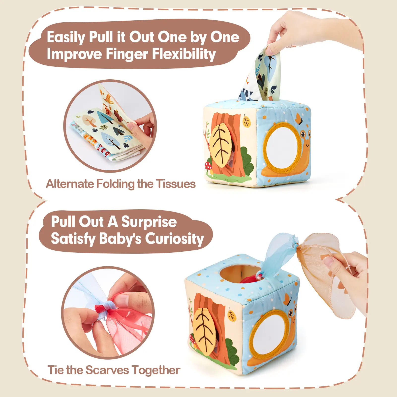 Baby Tissue Box Toy-Stuffers 6-18 Months Old Sensory Pulling Play Scarf Toy Montessori Toys Must Haves Valentines Day Baby Gifts Easter Basket Stuffers Creative Magnetic Blocks Math Learning Blocks